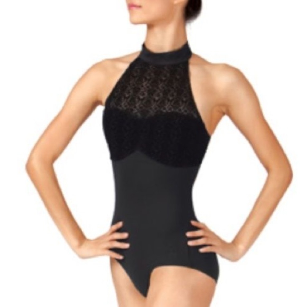Black Danskin NYCB Halter Leotard w/ Lace Detail
